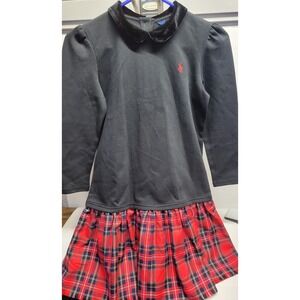 Ralph Lauren Kids Black Velour Collar Plaid Skirt Christmas Dress Size 12 14